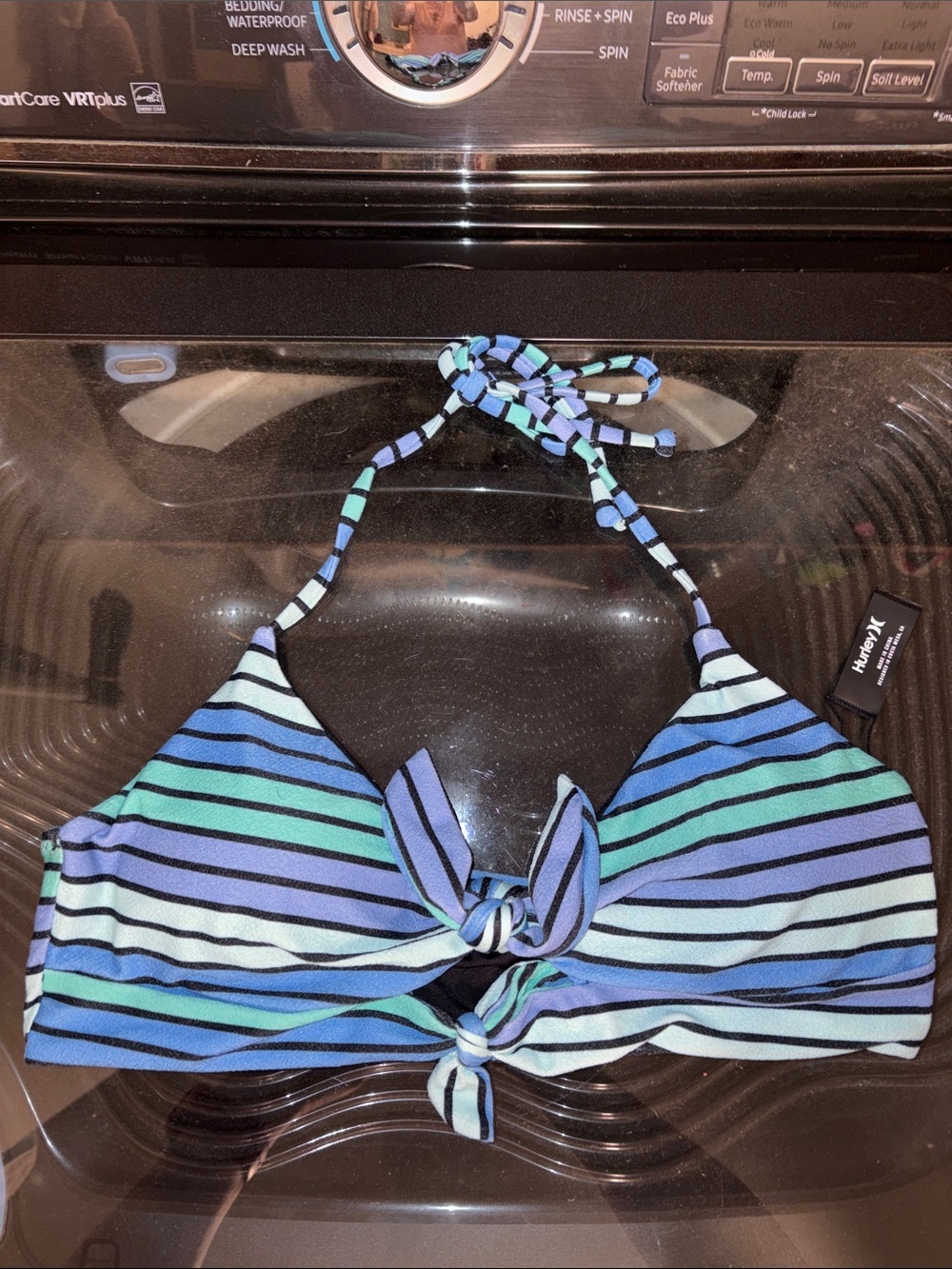 Front Tie Striped Padded Bikini Top Sz S